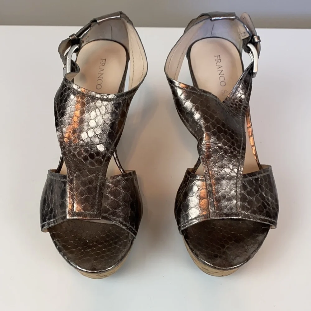 Franco Sarto Supra Snake Print Bronze Wedges Size 8.5
